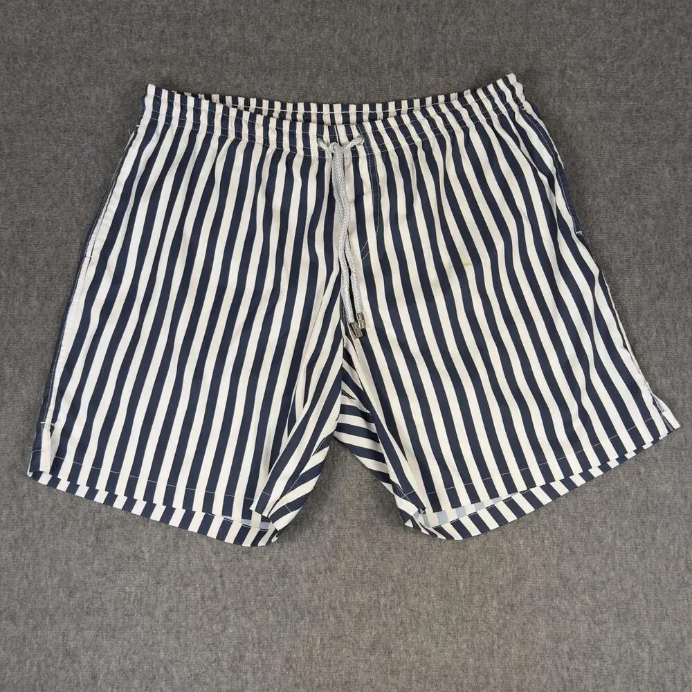Kenny Flowers Shorts Mens XL Blue Stripe Swim Trunks Lined Drawstring Quick Dry